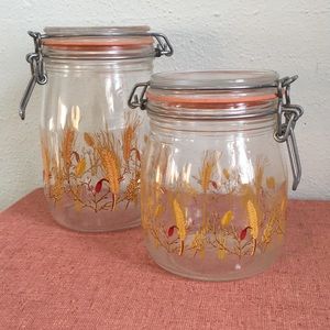 Set of two arc France canisters jars wheat vintage